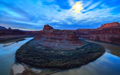 Moon over the Colorado River in Canyonlands NP