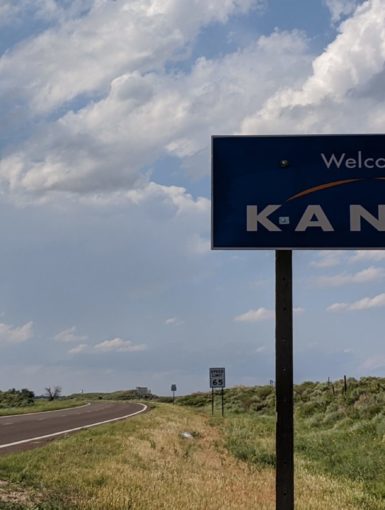 Welcome to Kansas sign with a developing LP Supercell