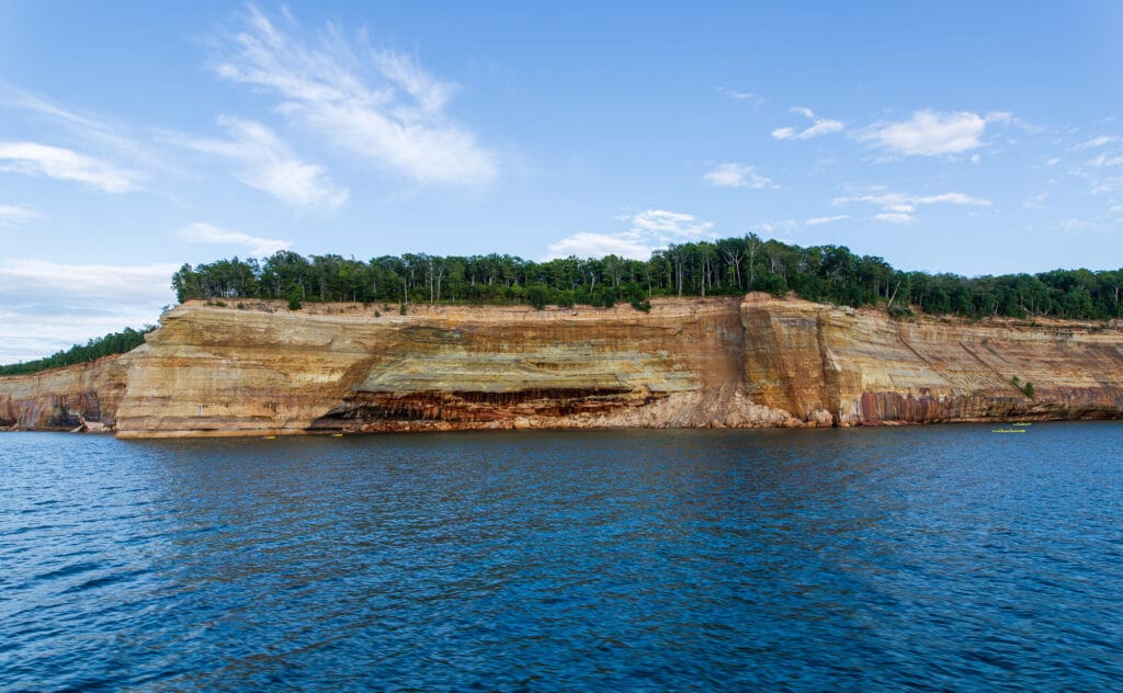 Pictured Rocks and Kayakers on Lake Superior