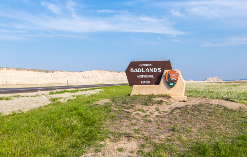 The Entering Badlands National Park sign on SD44