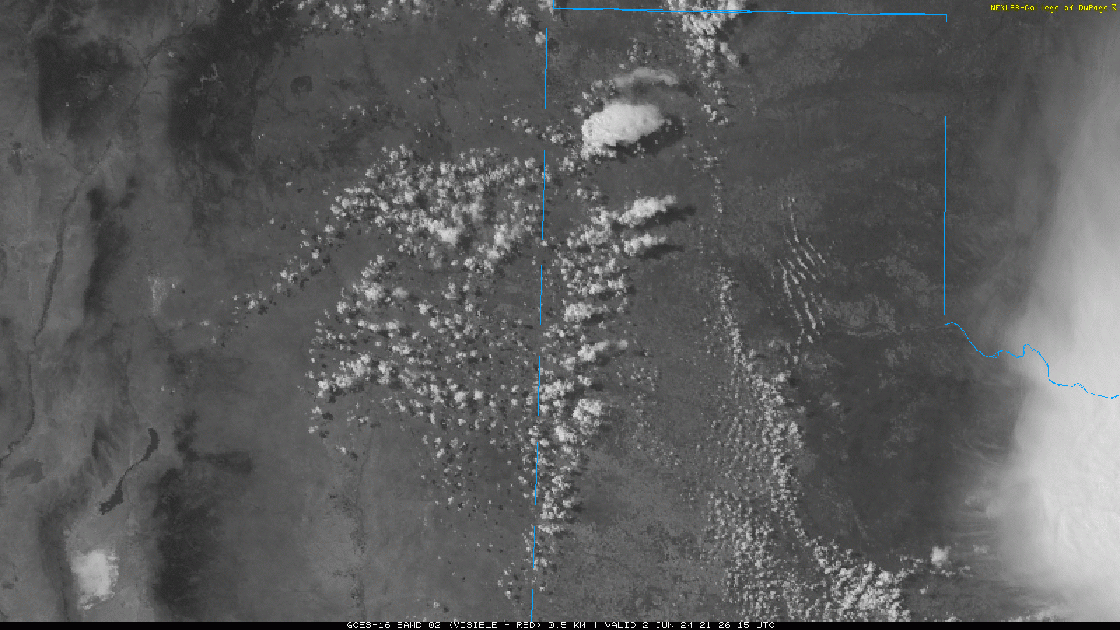 Visible Satellite Loop over the Texas Panhandle on June 2, 2024 at 2320Z